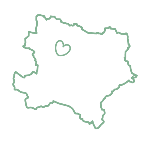 symbolische Grafik von Niederösterreich mit einem Herz als Standortanzeige